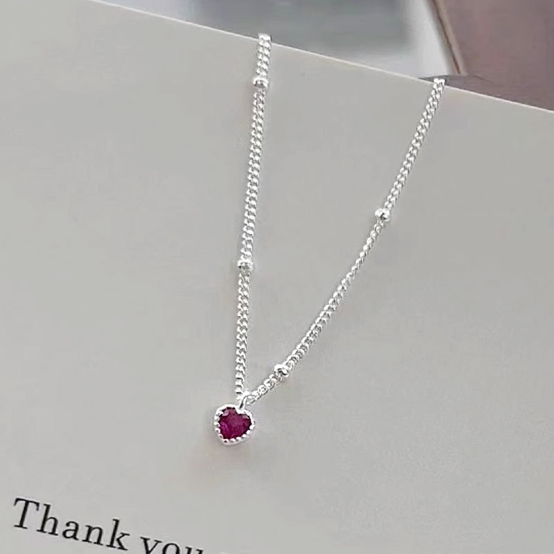 925 Sterling Silver Red Heart Necklace